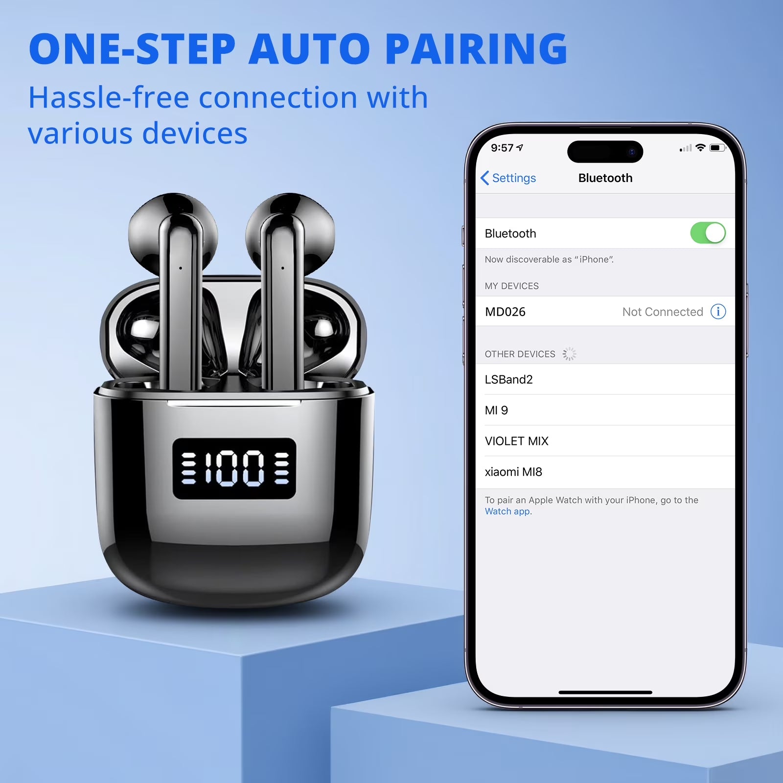 Wireless Bluetooth Earbuds with Type-C Charging Cable, 30H Battery with Charging Case, Fast Charging, Sweat Resistant, Black