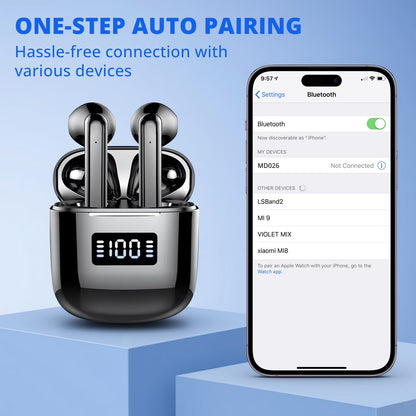 Wireless Bluetooth Earbuds with Type-C Charging Cable, 30H Battery with Charging Case, Fast Charging, Sweat Resistant, Black