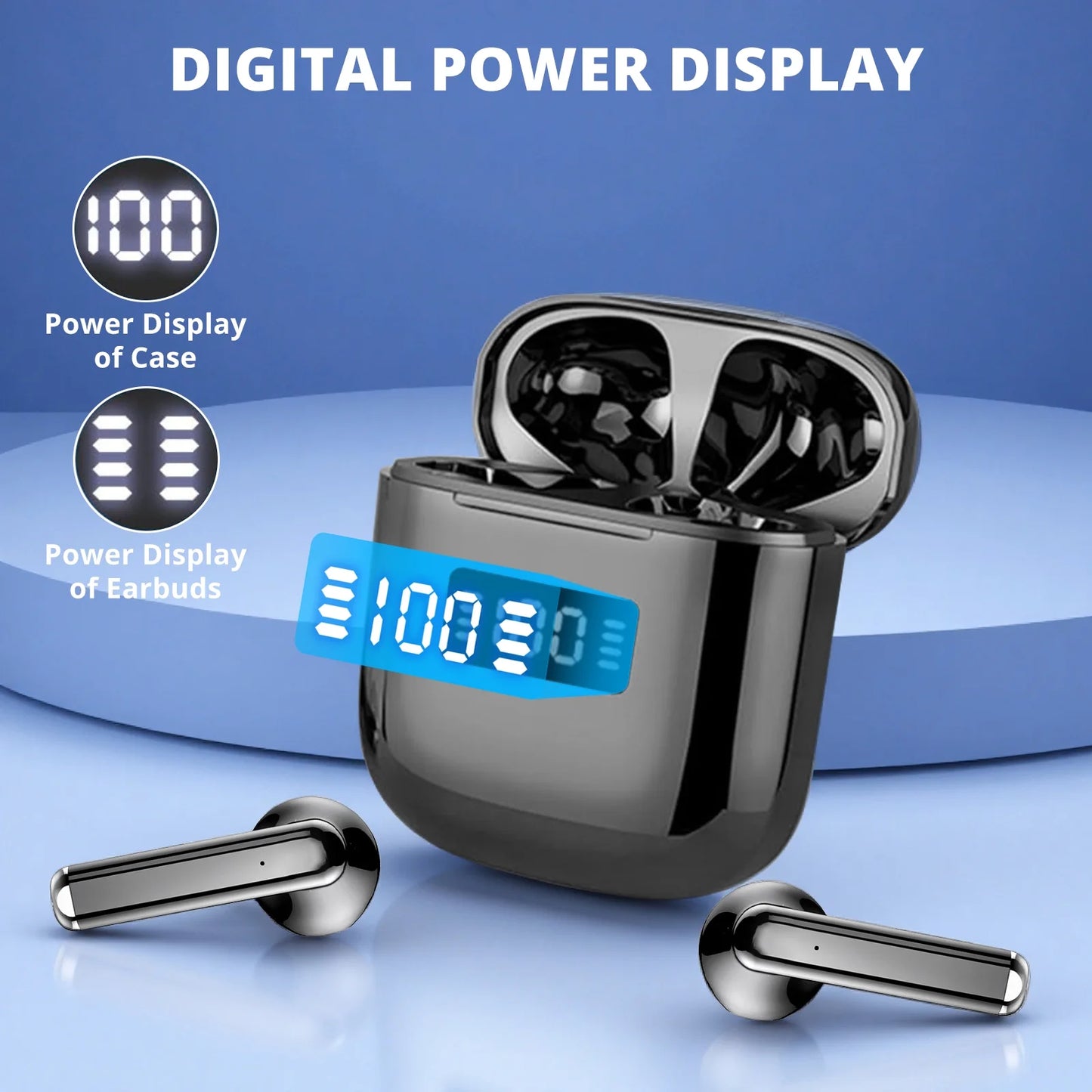 Wireless Bluetooth Earbuds with Type-C Charging Cable, 30H Battery with Charging Case, Fast Charging, Sweat Resistant, Black
