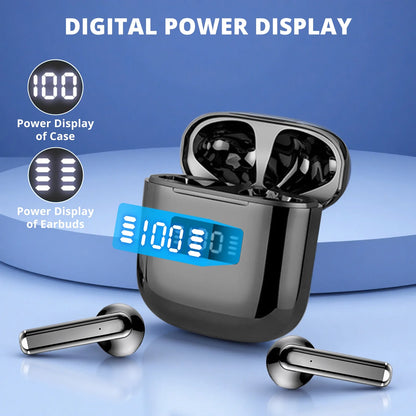 Wireless Bluetooth Earbuds with Type-C Charging Cable, 30H Battery with Charging Case, Fast Charging, Sweat Resistant, Black