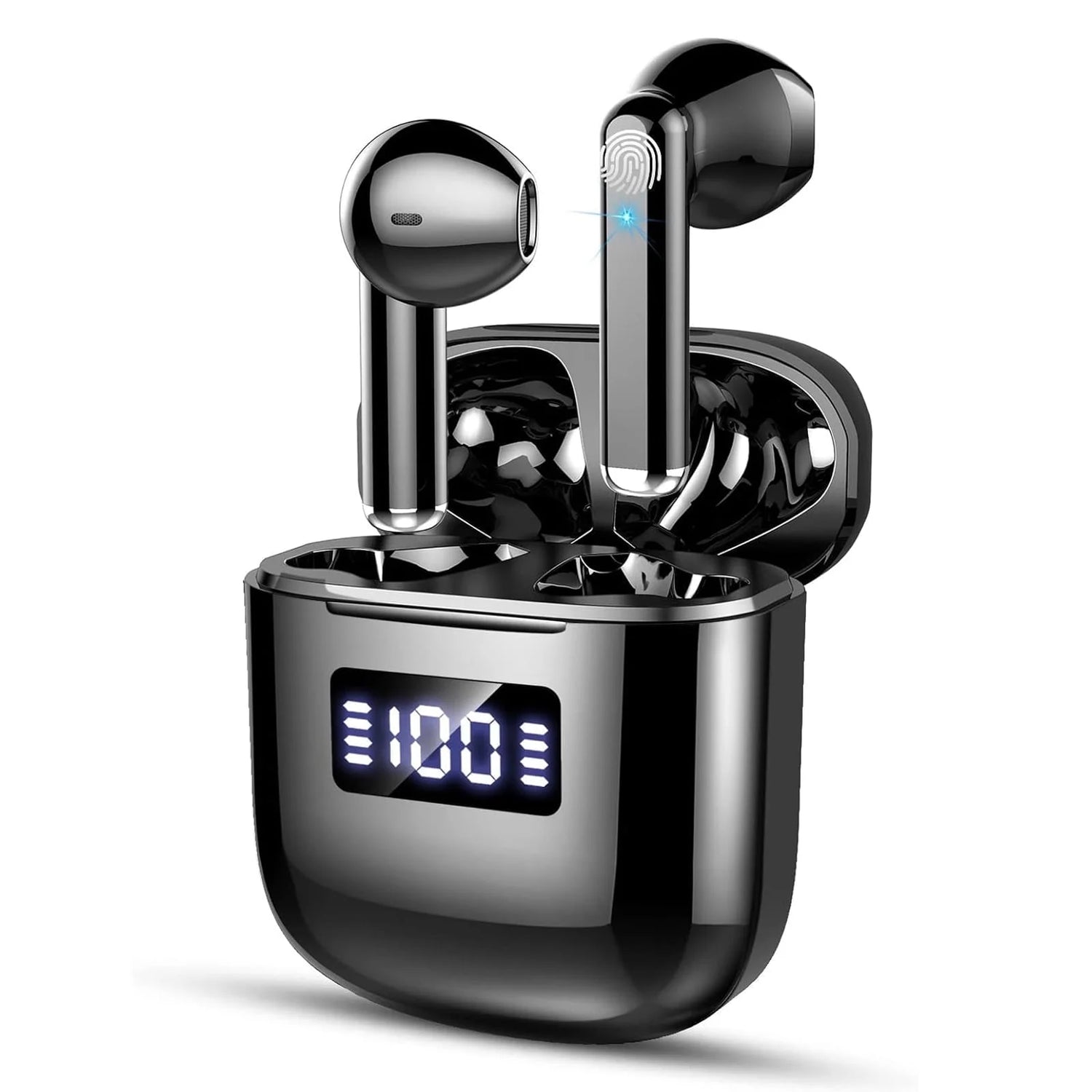 Wireless Bluetooth Earbuds with Type-C Charging Cable, 30H Battery with Charging Case, Fast Charging, Sweat Resistant, Black